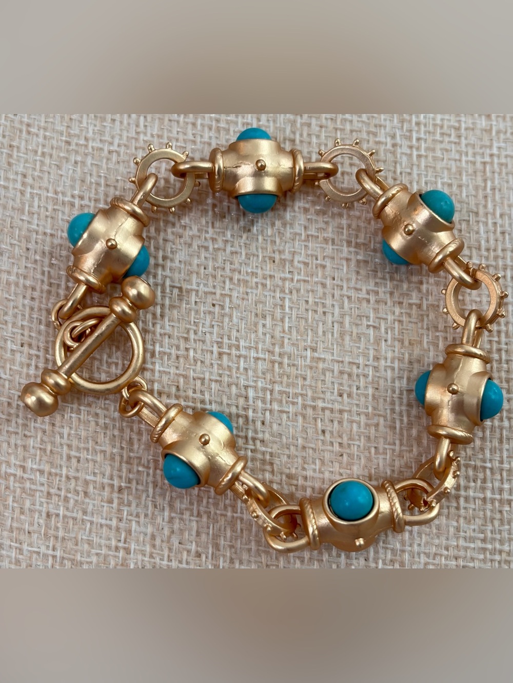 NEW Matte Gold-tone Bracelet with Turquoise Accents